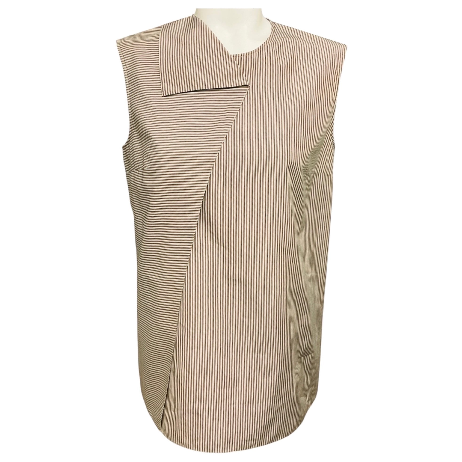 Hermes Taupe / Light Blue / Black Striped Sleeveless Cotton Foldover Top