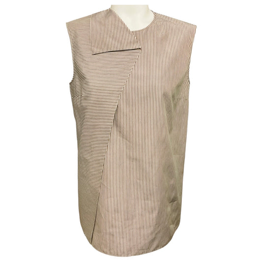 Hermes Taupe / Light Blue / Black Striped Sleeveless Cotton Foldover Top