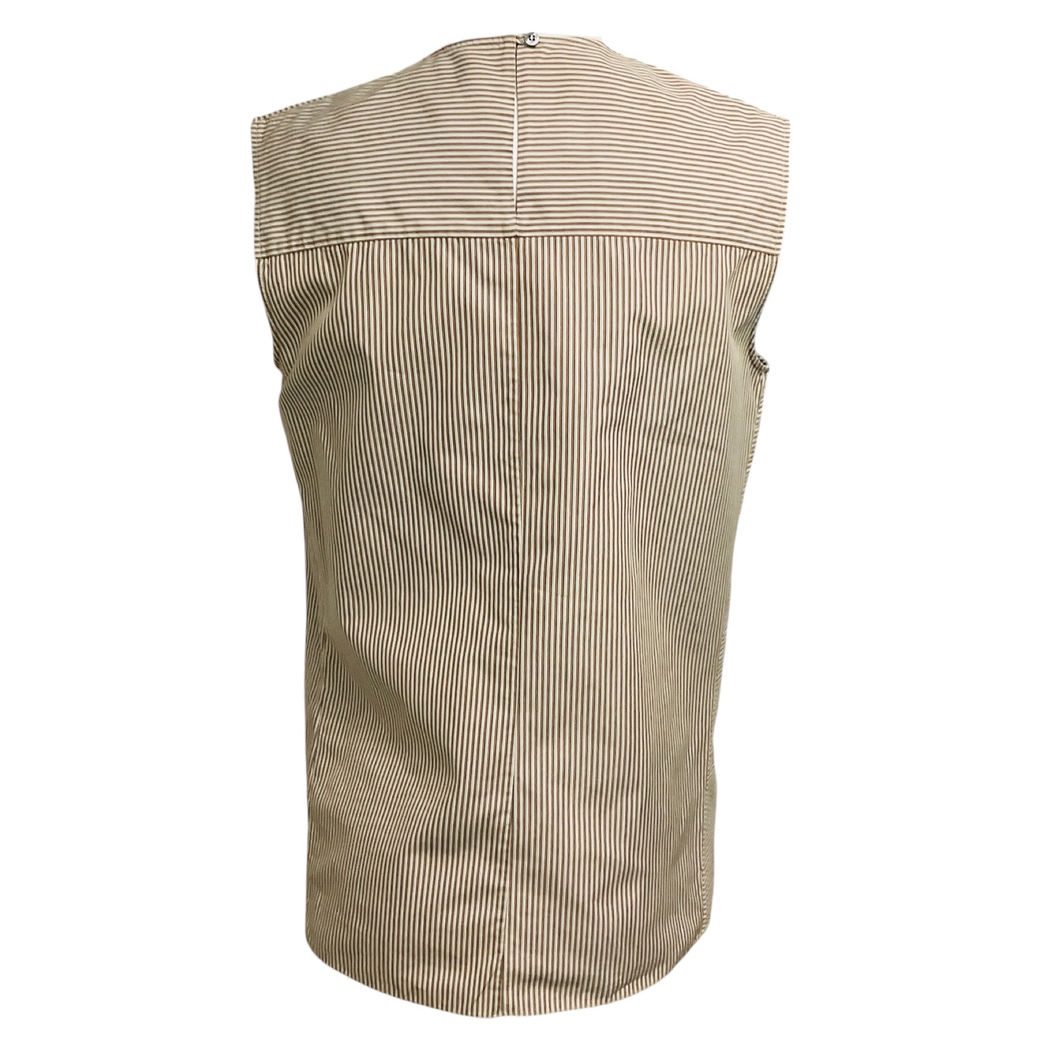 Hermes Taupe / Light Blue / Black Striped Sleeveless Cotton Foldover Top