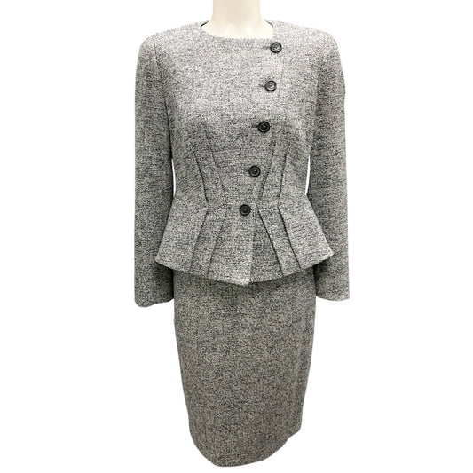 Armani Collezioni Grey 2012 Wool Tweed Jacket and Skirt Two-Piece Set