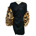 Load image into Gallery viewer, Junya Watanabe Black / Tan Faux Fur Embellished Asymmetric Crepe Dress

