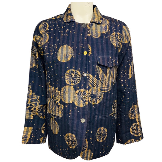 Pero Blue / Mustard Yellow Printed Linen Jacket