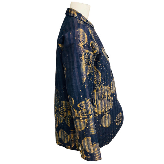 Pero Blue / Mustard Yellow Printed Linen Jacket