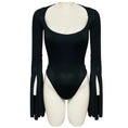 Load image into Gallery viewer, Mugler Black Long Sleeved Scoop Neck Jersey Bodysuit with Slits
