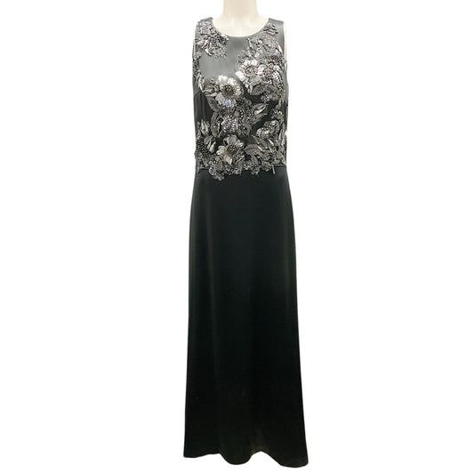 Olivine Gabbro Slate Grey Embellished Satin Gown / Formal Dress