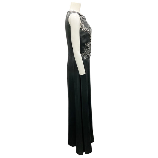 Olivine Gabbro Slate Grey Embellished Satin Gown / Formal Dress