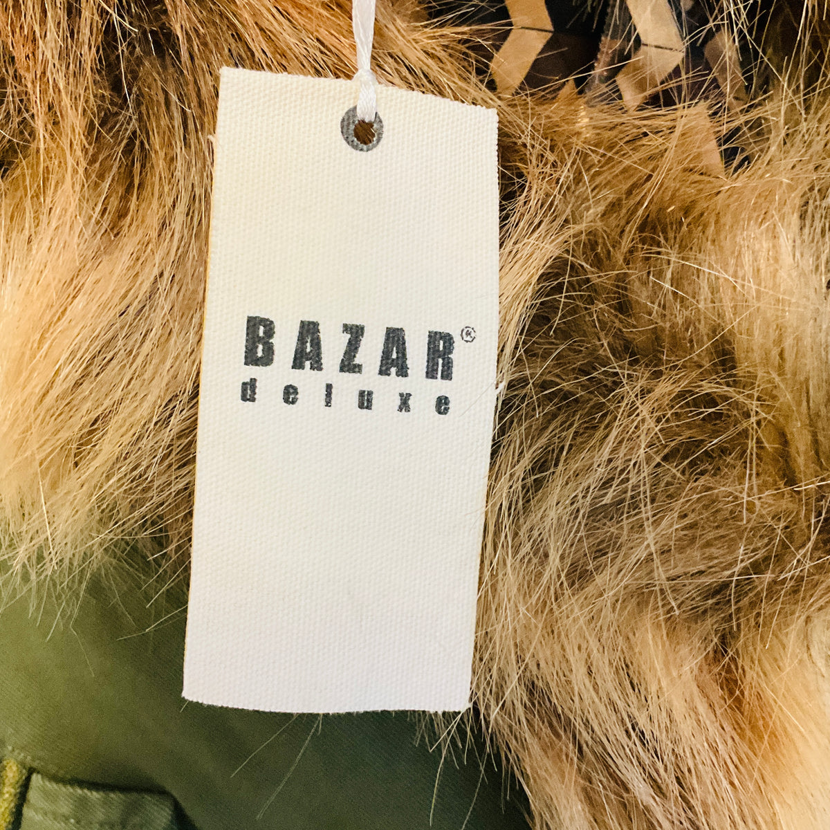 Bazar Deluxe Green Cotton Parka Coat with Faux Fur Trim