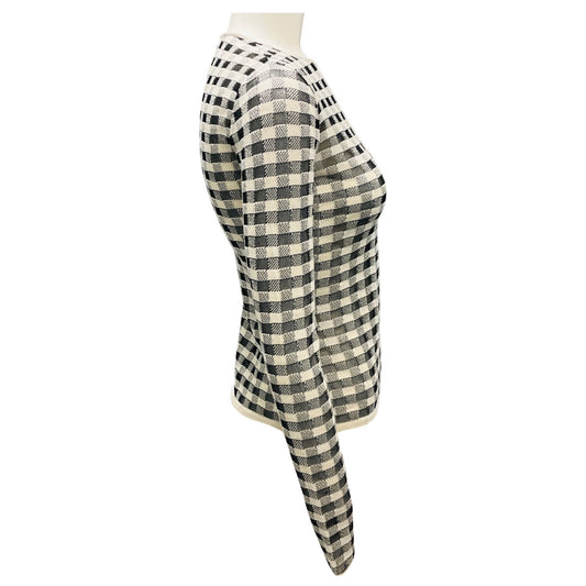 Christian Dior Black / Ecru Sheer Knit Plaid Sweater
