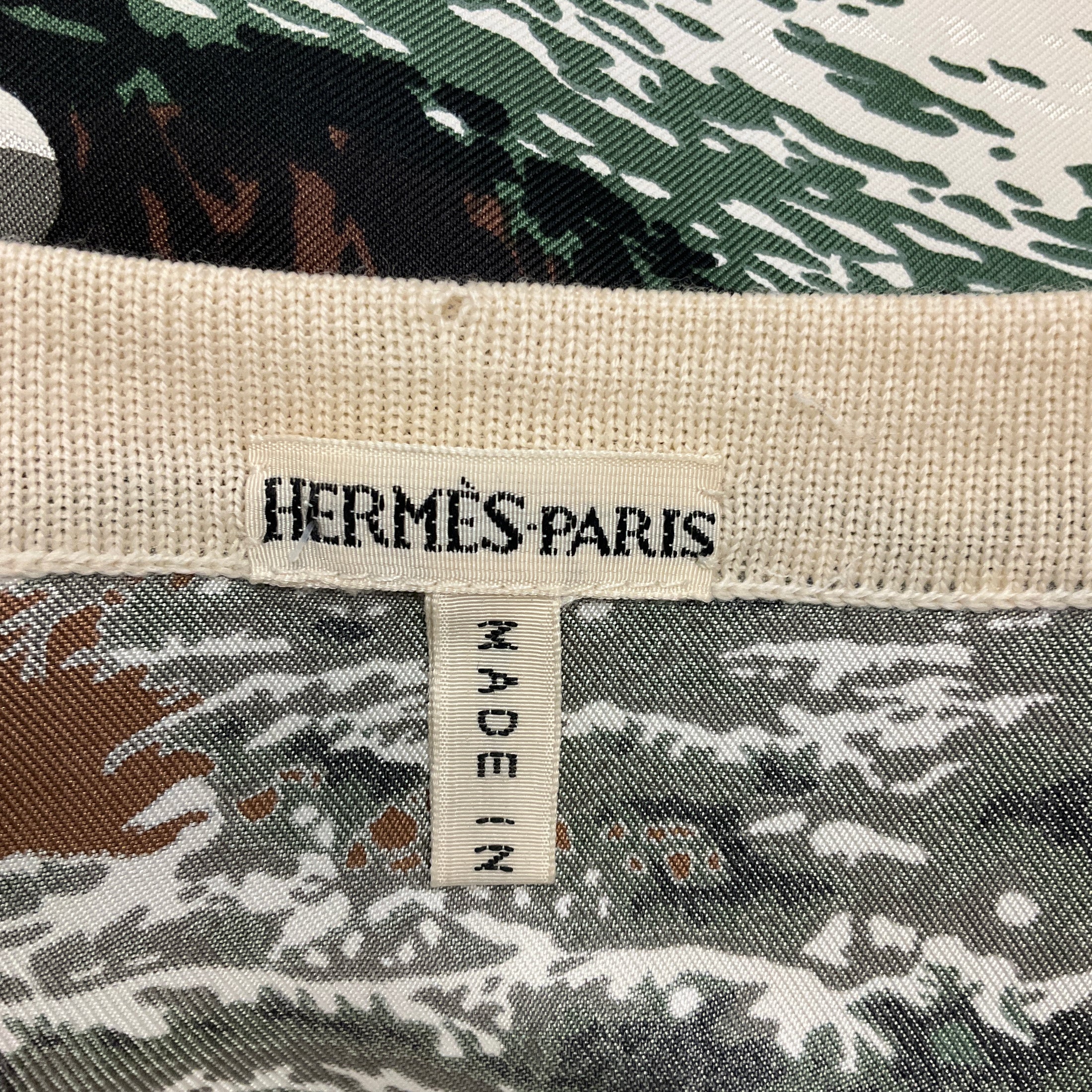 Hermes Ivory Multi Scarf Print Wool Knit Cardigan Sweater