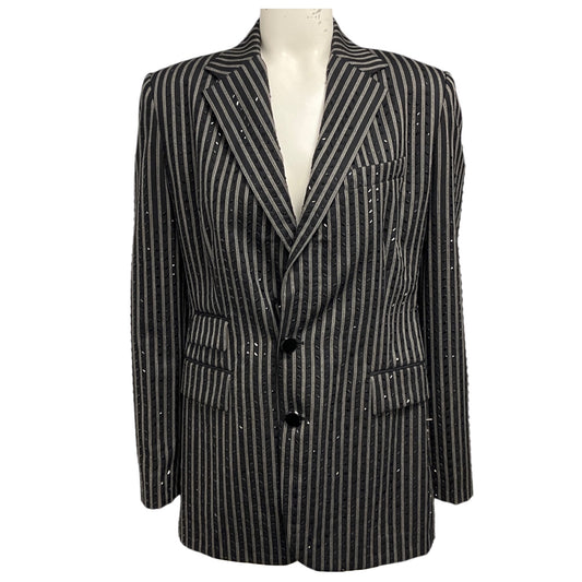 Ralph Lauren Collection Black Crystal Embellished Striped Wool Blazer