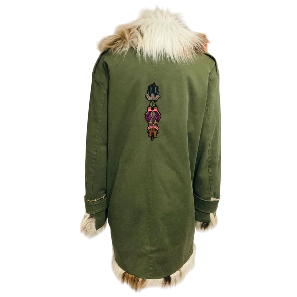 Bazar Deluxe Green Cotton Parka Coat with Faux Fur Trim