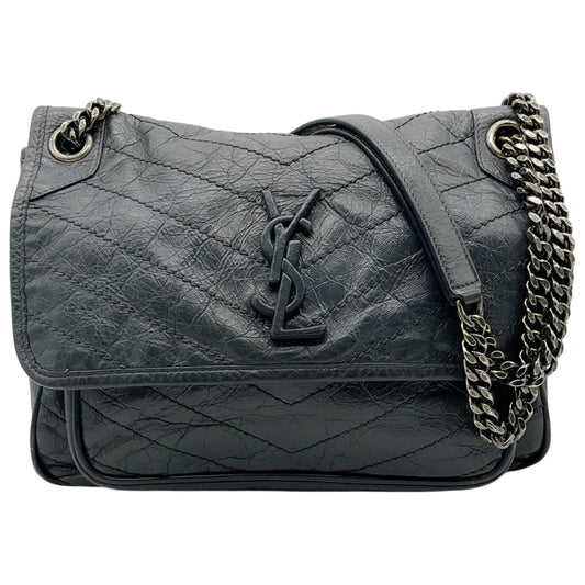 Saint Laurent Grey Crinkled Leather Niki Shoulder Bag
