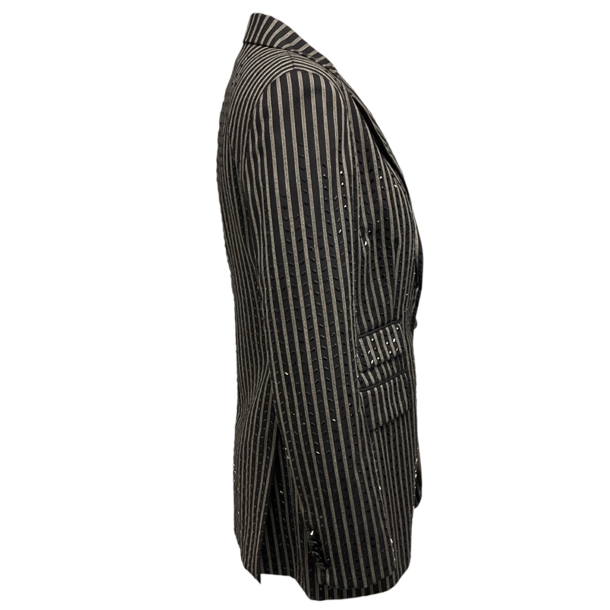Ralph Lauren Collection Black Crystal Embellished Striped Wool Blazer