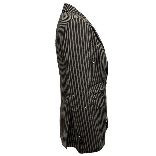 Ralph Lauren Collection Black Crystal Embellished Striped Wool Blazer