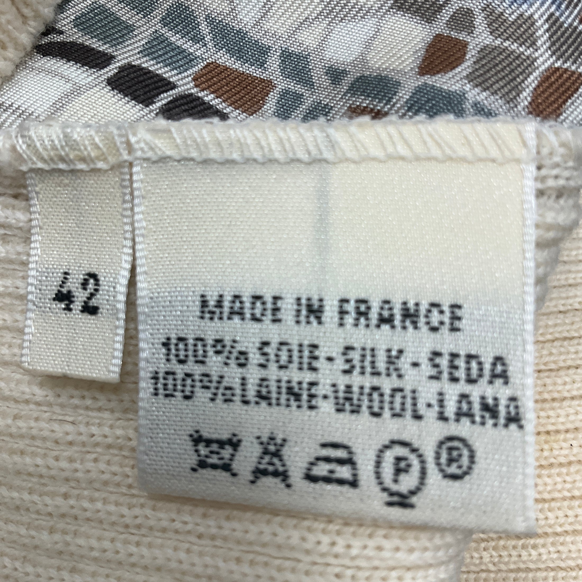 Hermes Ivory Multi Scarf Print Wool Knit Cardigan Sweater