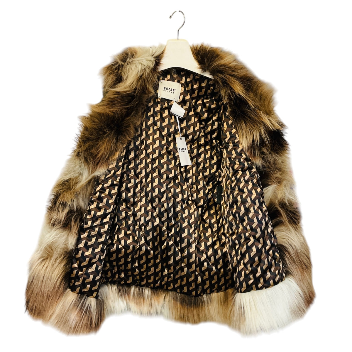 Bazar Deluxe Green Cotton Parka Coat with Faux Fur Trim