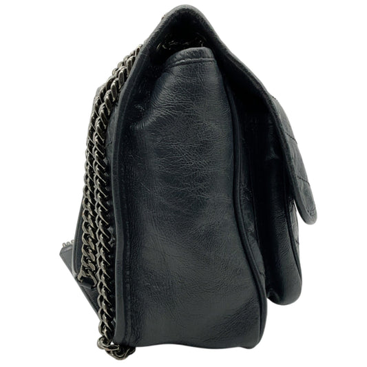 Saint Laurent Grey Crinkled Leather Niki Shoulder Bag