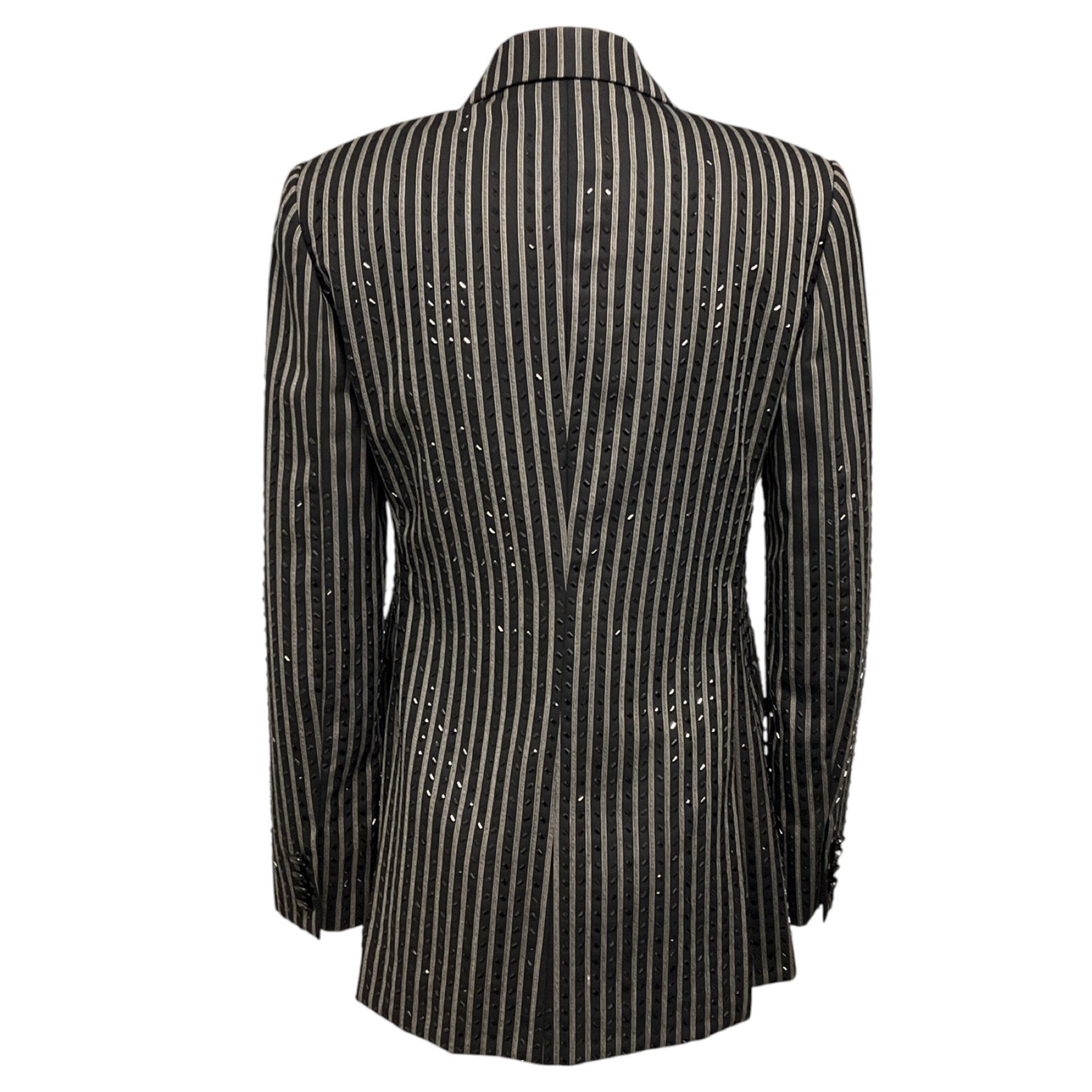 Ralph Lauren Collection Black Crystal Embellished Striped Wool Blazer