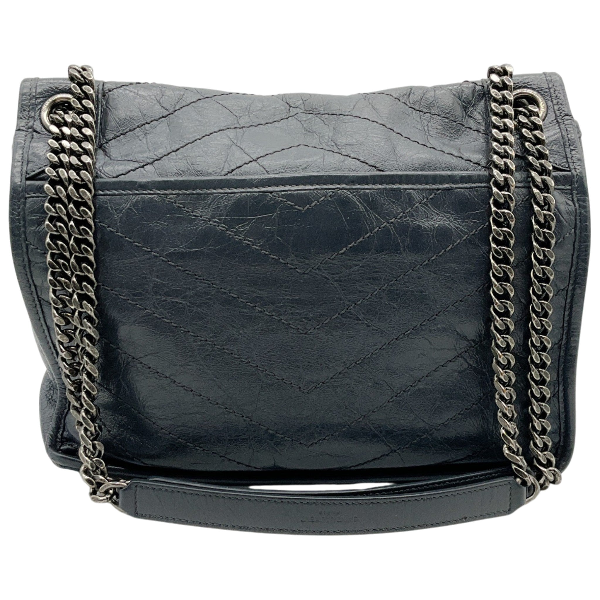 Saint Laurent Grey Crinkled Leather Niki Shoulder Bag