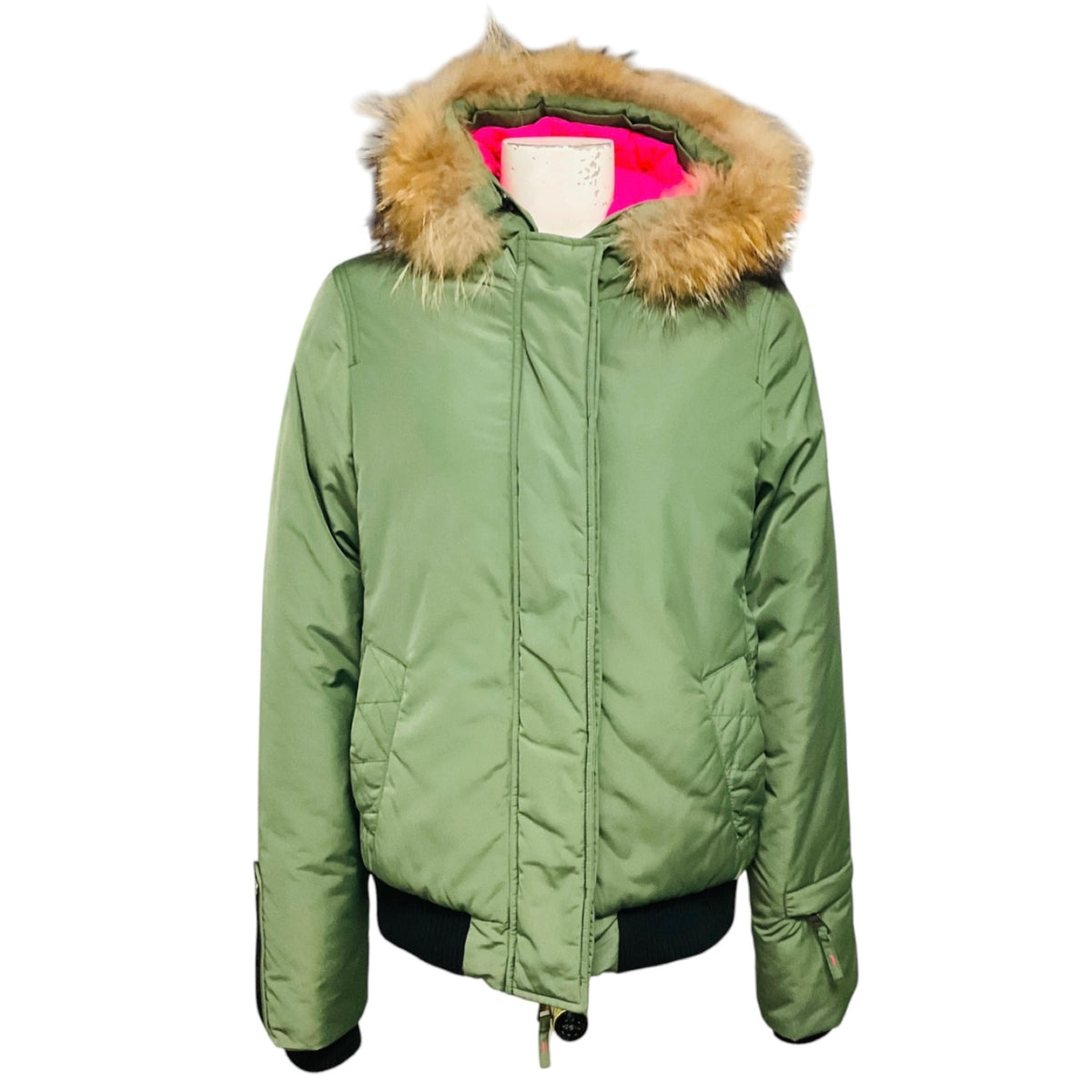 Eleven Elfs Green Hooded Puffer Jacket with Fur Trim