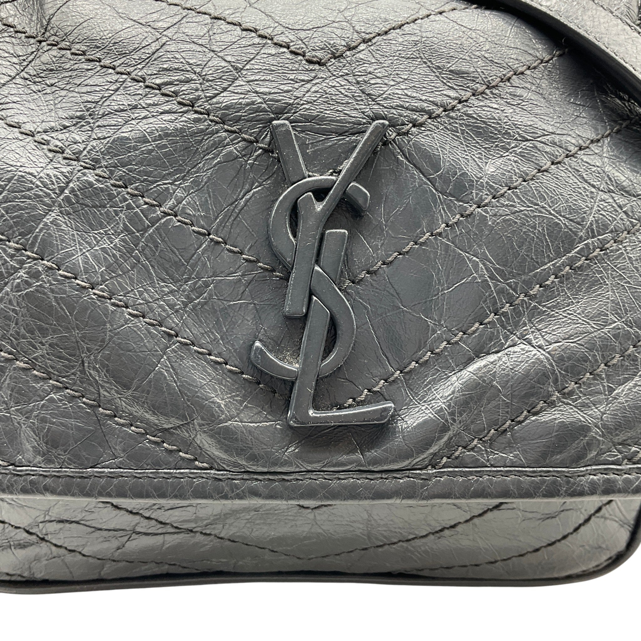 Saint Laurent Grey Crinkled Leather Niki Shoulder Bag