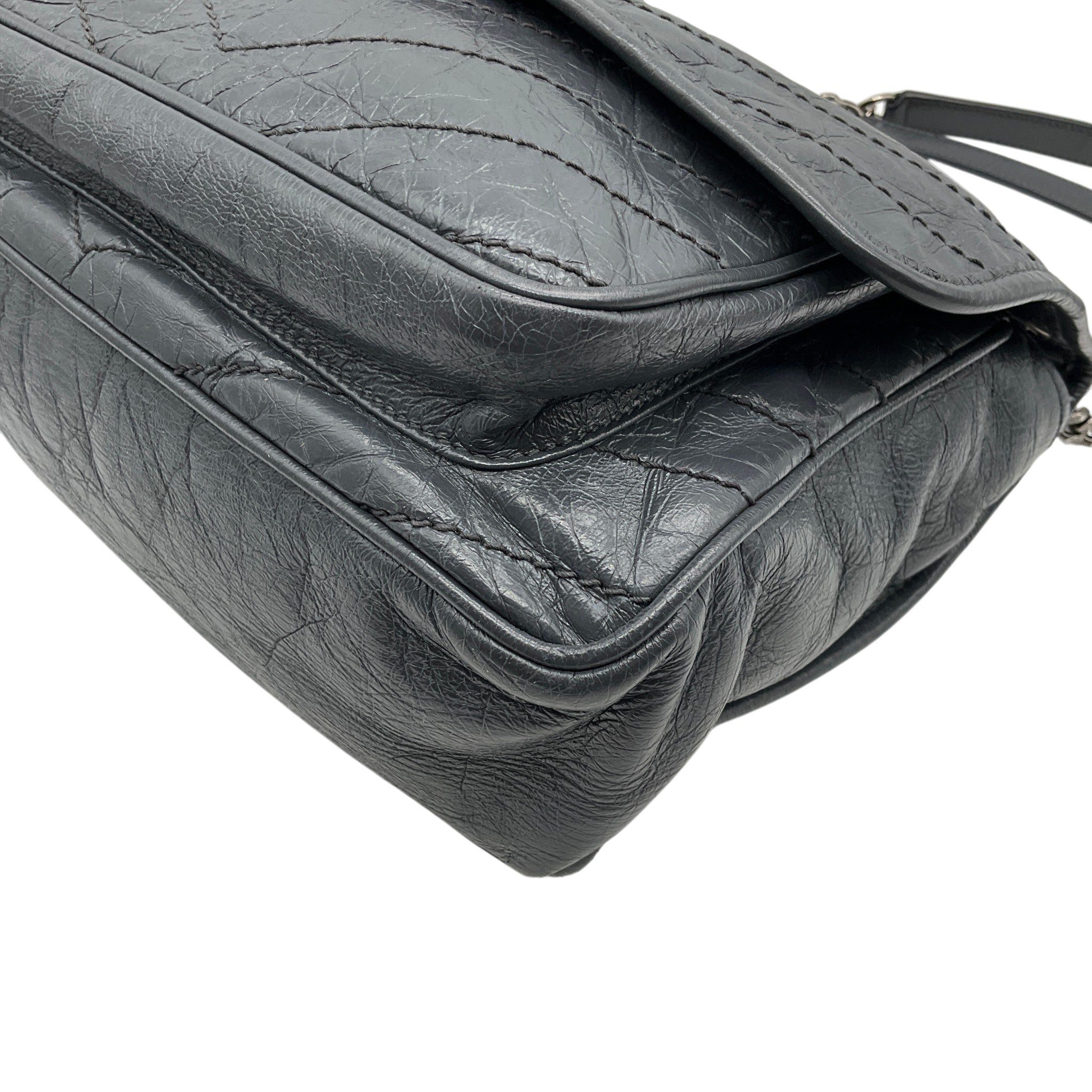 Saint Laurent Grey Crinkled Leather Niki Shoulder Bag