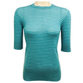 Load image into Gallery viewer, Loro Piana Teal / White Striped Short Sleeved Cashmere and Silk Knit Fontvieille Girocollo Sweater
