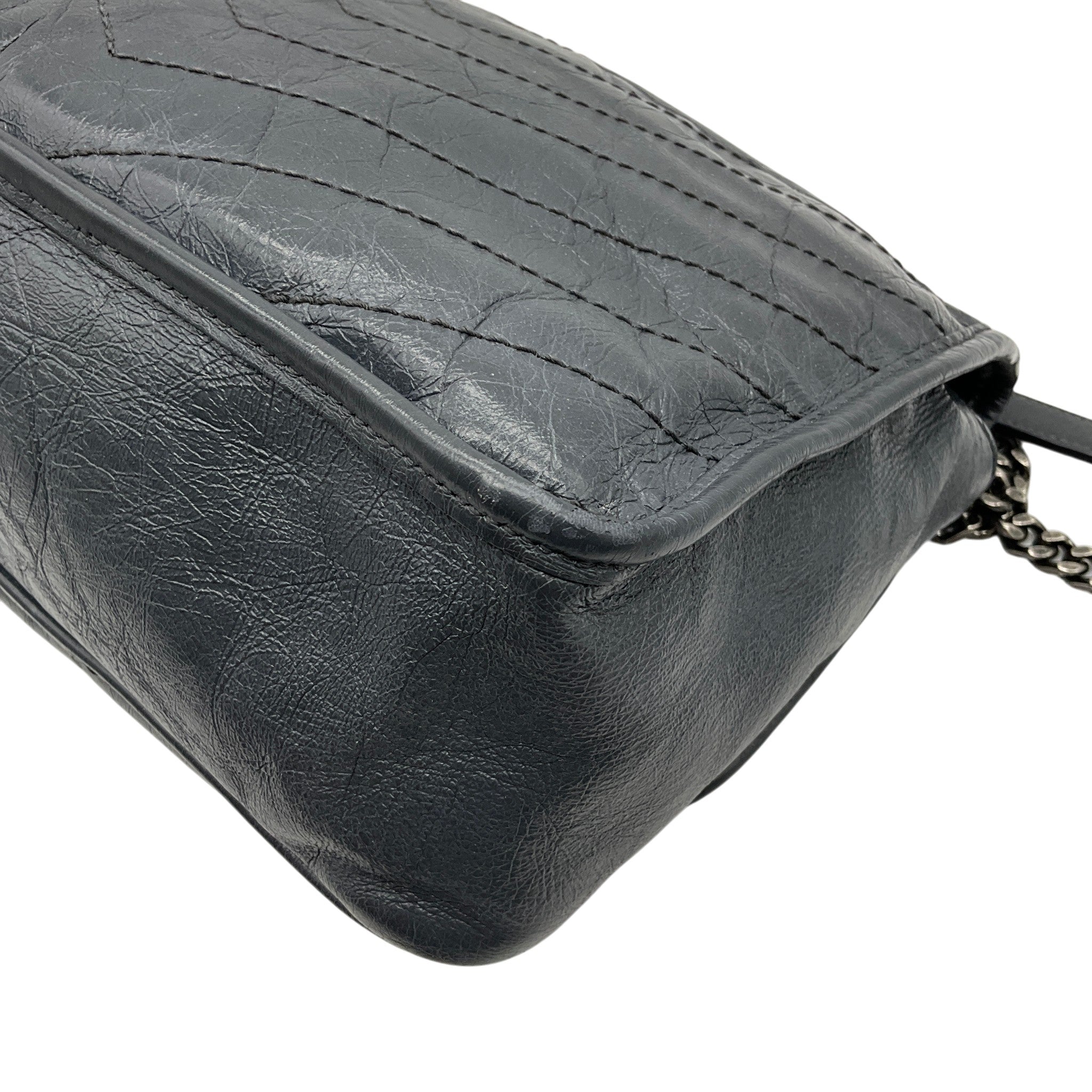 Saint Laurent Grey Crinkled Leather Niki Shoulder Bag