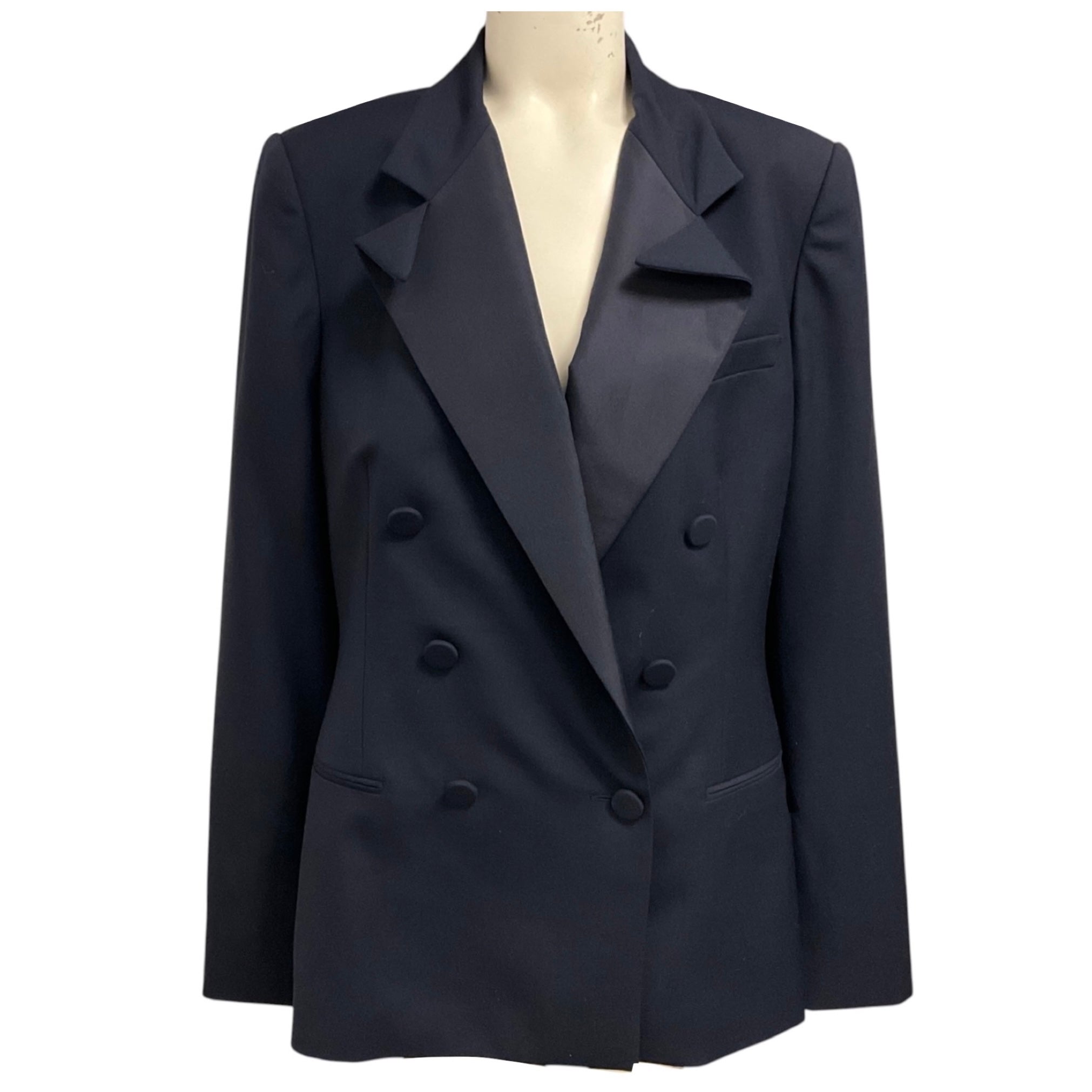 Ralph Lauren Collection Navy Blue Double Breasted Wool Blazer with Folded Lapels