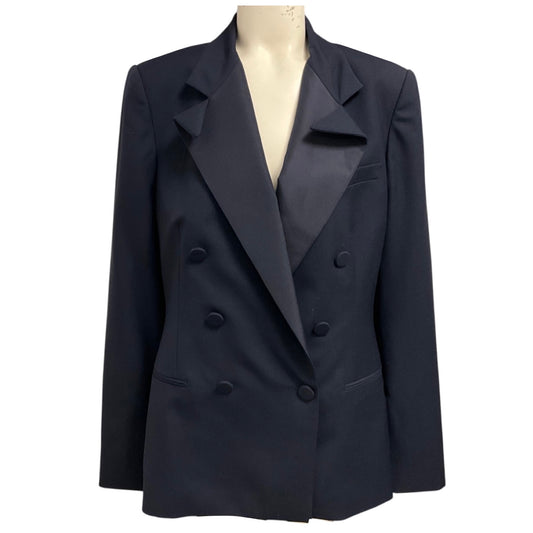 Ralph Lauren Collection Navy Blue Double Breasted Wool Blazer with Folded Lapels