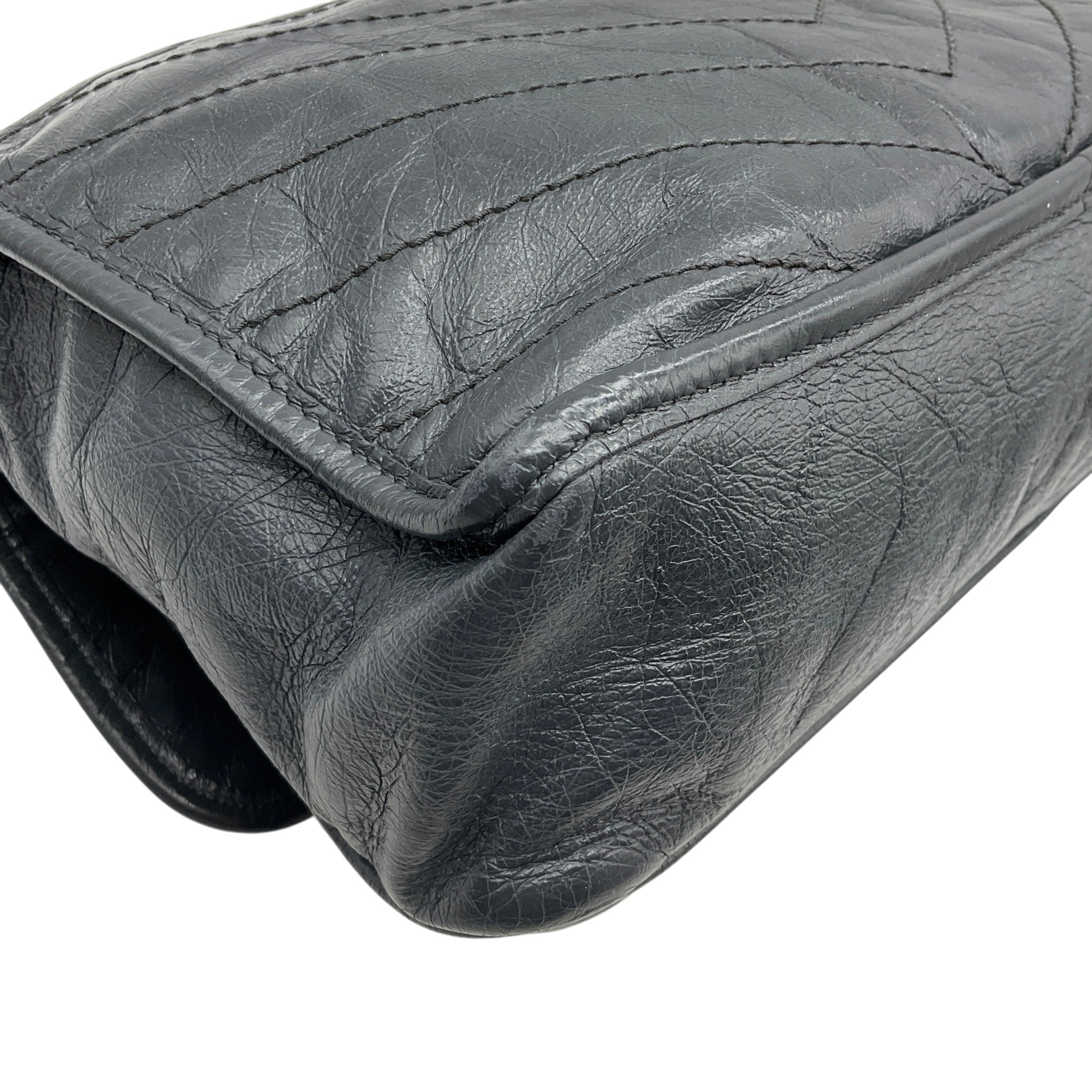 Saint Laurent Grey Crinkled Leather Niki Shoulder Bag