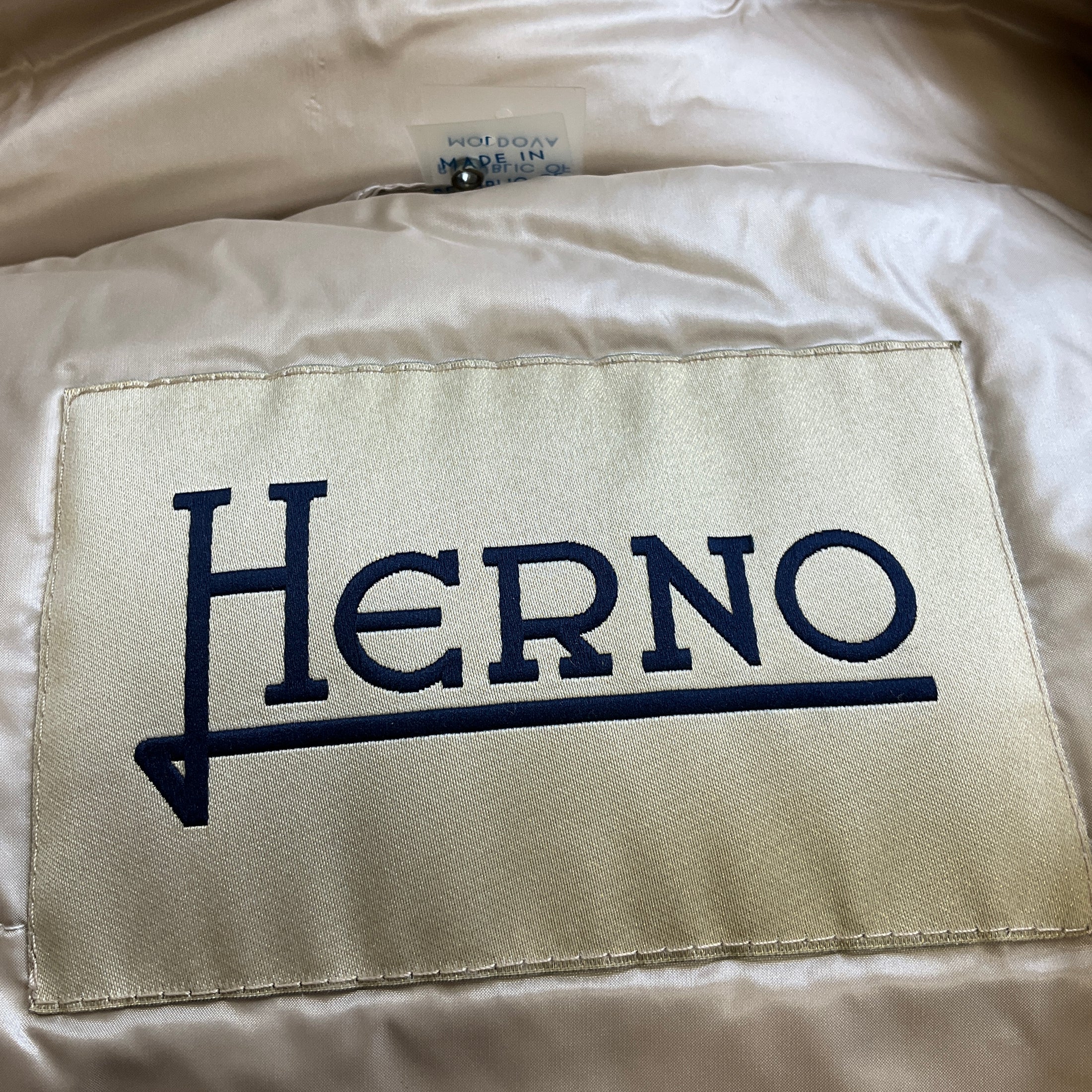 Herno Ivory 2021 Zip-Front Cable Knit Wool Down Puffer Coat