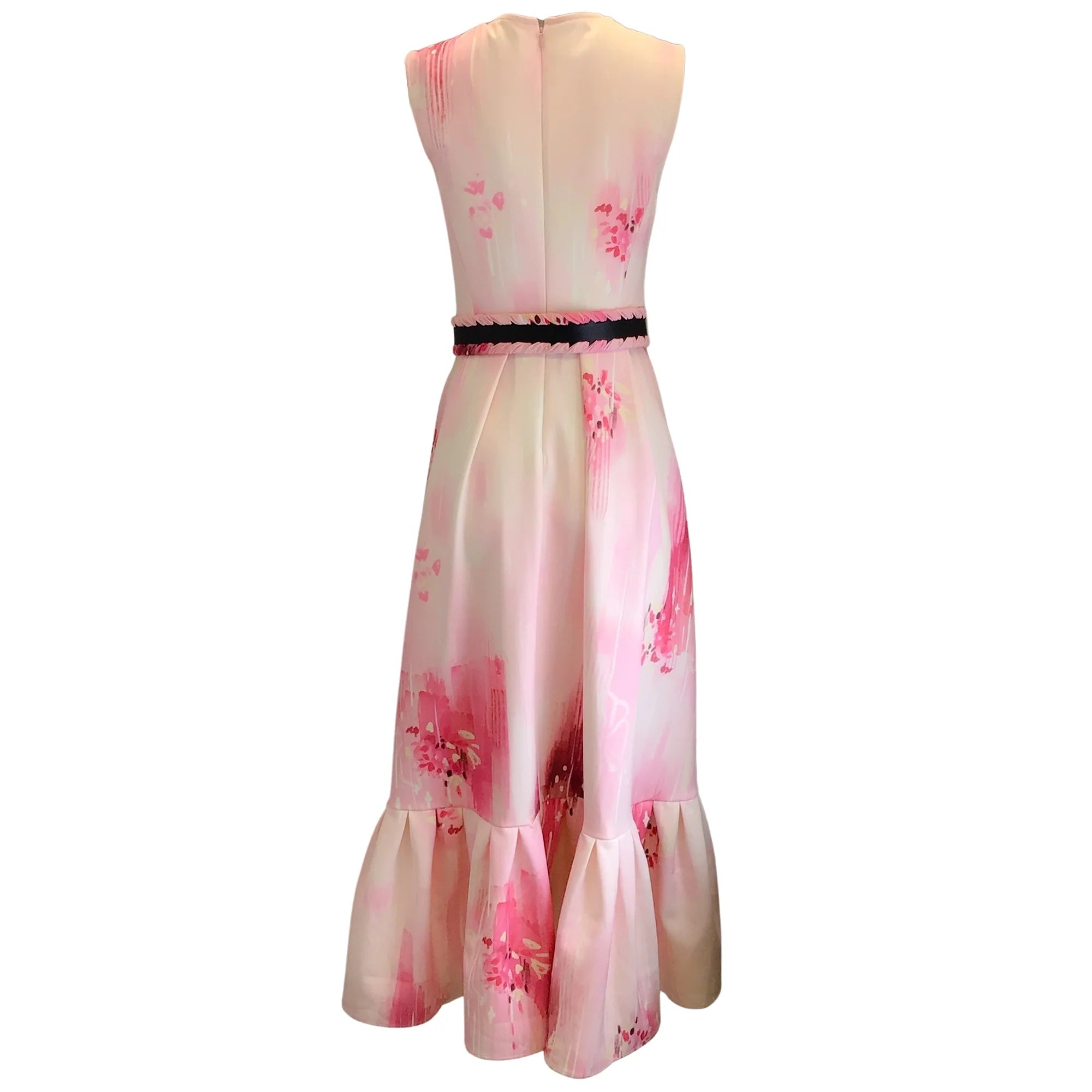 Leo Lin Pink Isabella Flora Print Belted Sleeveless Midi Dress