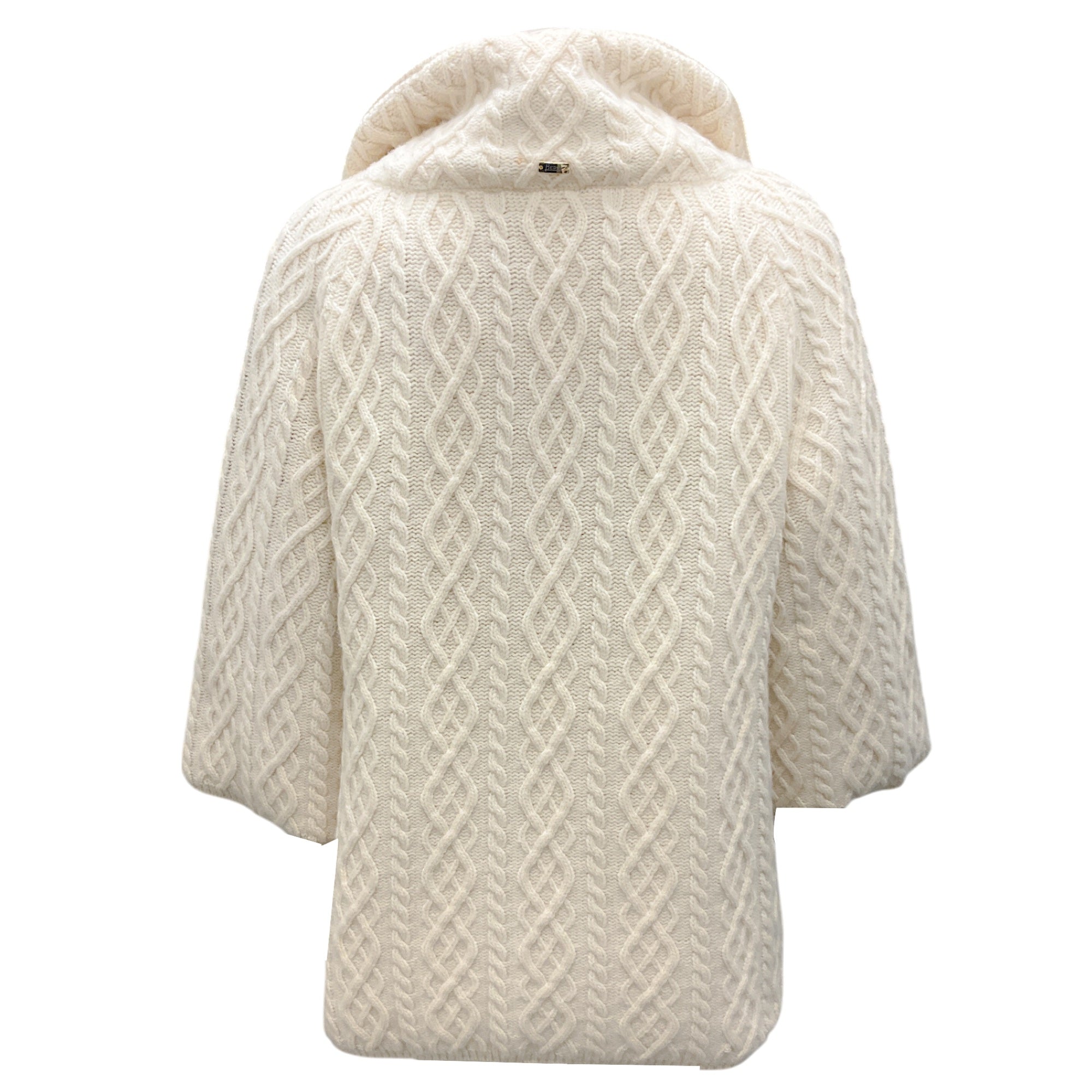 Herno Ivory 2021 Zip-Front Cable Knit Wool Down Puffer Coat