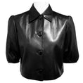 Load image into Gallery viewer, Ralph Lauren Black Label Black Cropped Button Front Lambskin Leather Top
