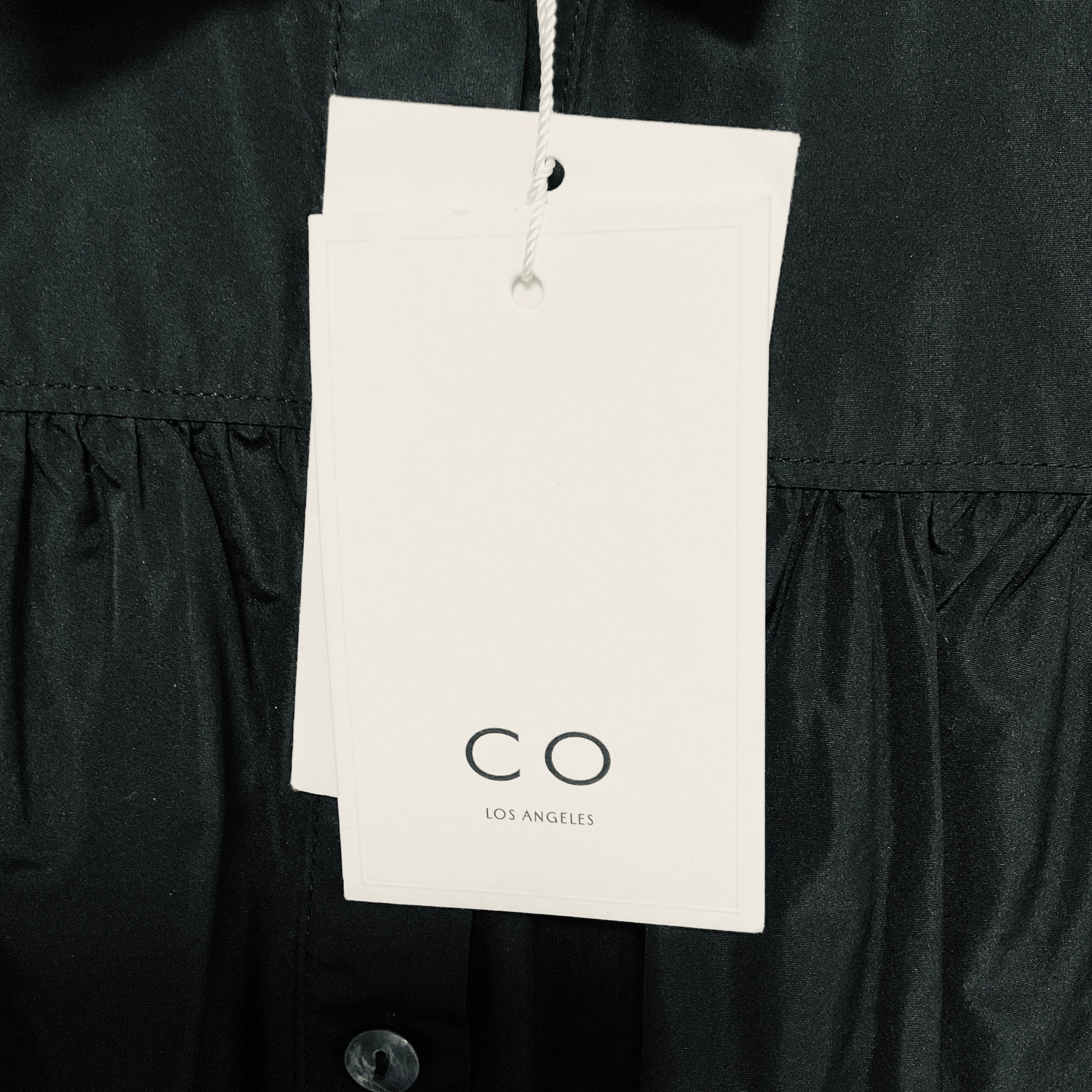 Co Black Long Sleeved Drawstring Hem Button Front Long Shirtdress with Belt