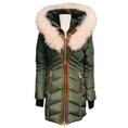 Load image into Gallery viewer, NB Series by Nicole Benisti Olive Green Hooded Puffer Coat with Fur Trim and Lamb Leather Trim
