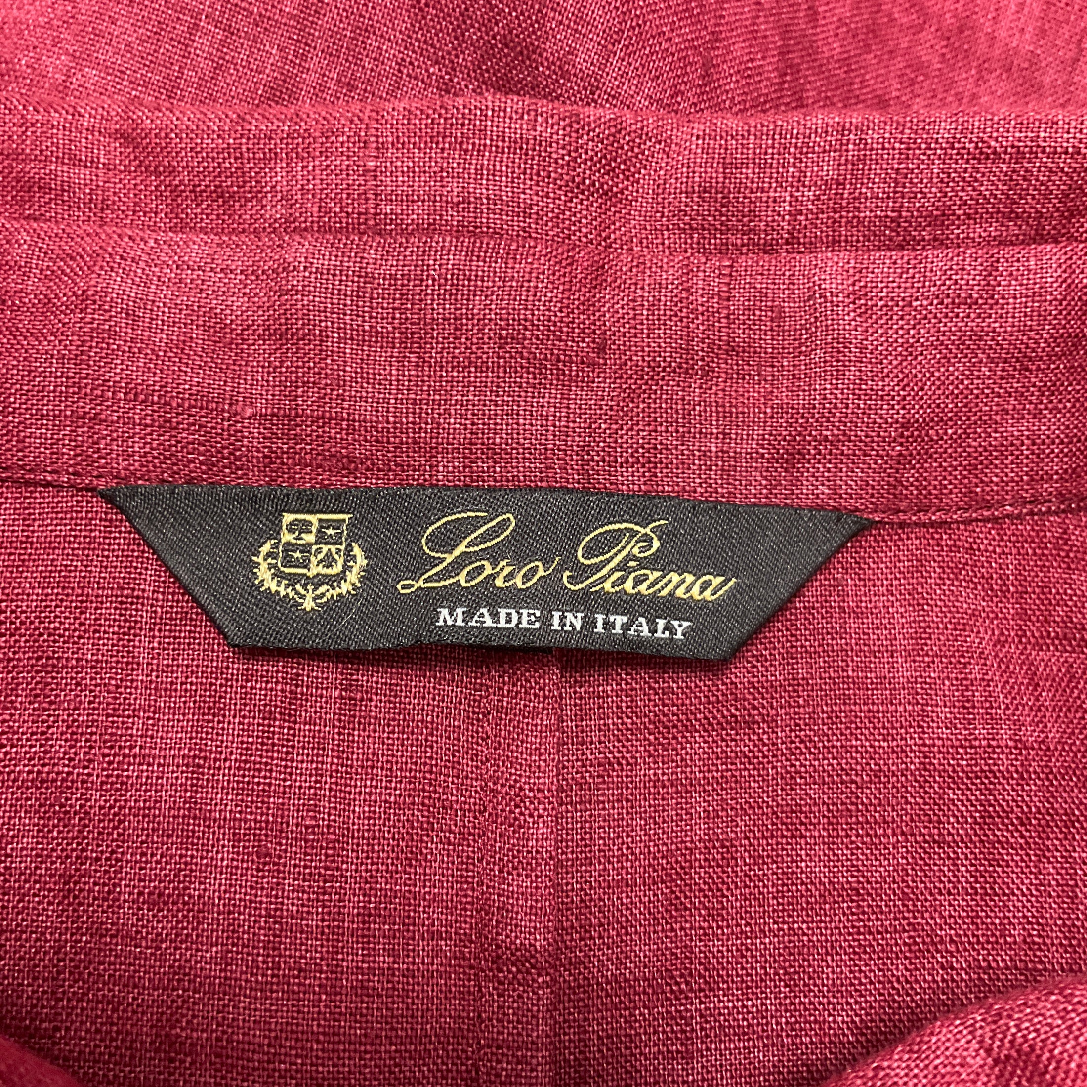 Loro Piana Brick Red Short Sleeved Collared Button Front Linen Midi Dress