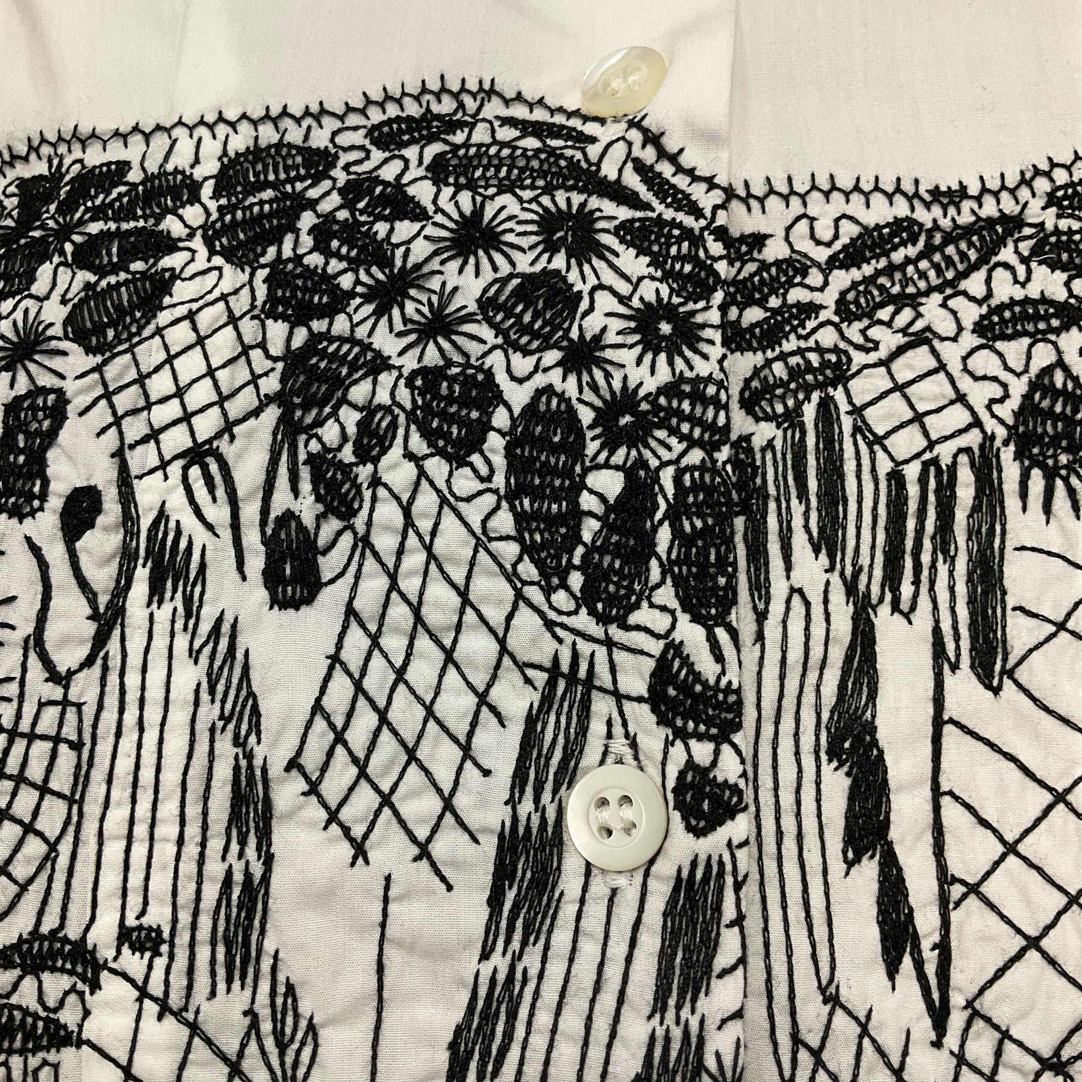 Dries Van Noten White / Black Embroidered Waist Shirt