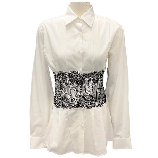 Dries Van Noten White / Black Embroidered Waist Shirt