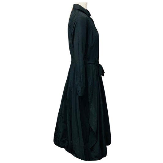 Co Black Long Sleeved Drawstring Hem Button Front Long Shirtdress with Belt