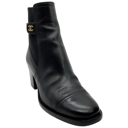 Chanel Black Leather CC Chelsea Boots
