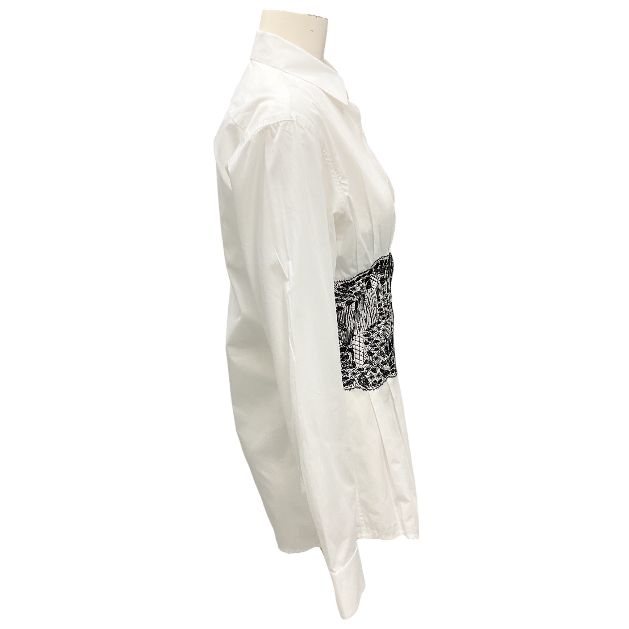 Dries Van Noten White / Black Embroidered Waist Shirt