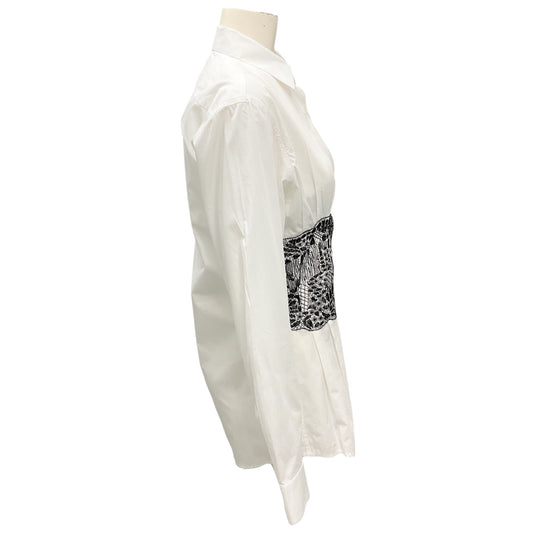 Dries Van Noten White / Black Embroidered Waist Shirt