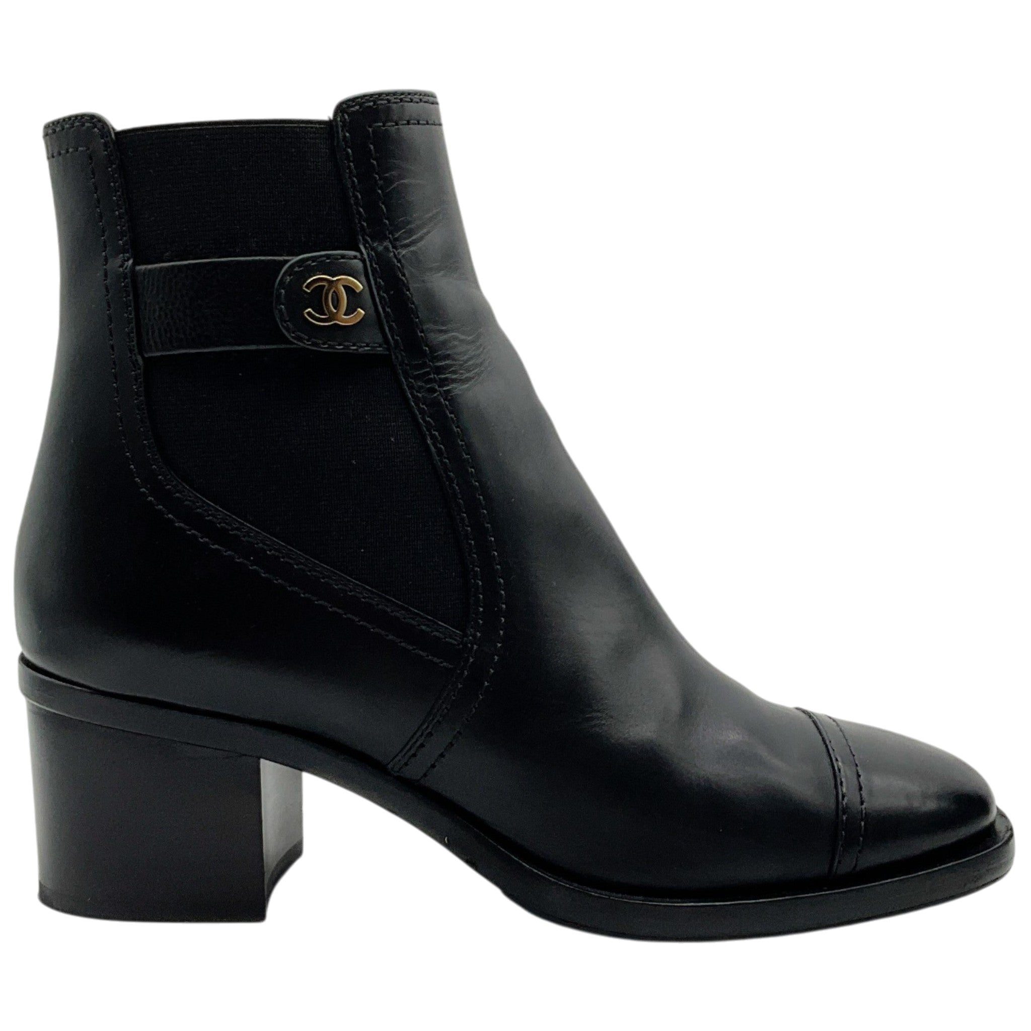 Chanel Black Leather CC Chelsea Boots