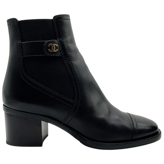 Chanel Black Leather CC Chelsea Boots