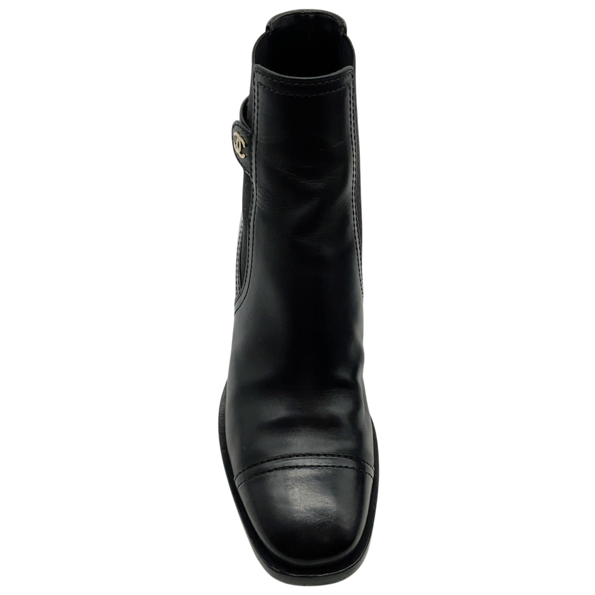 Chanel Black Leather CC Chelsea Boots