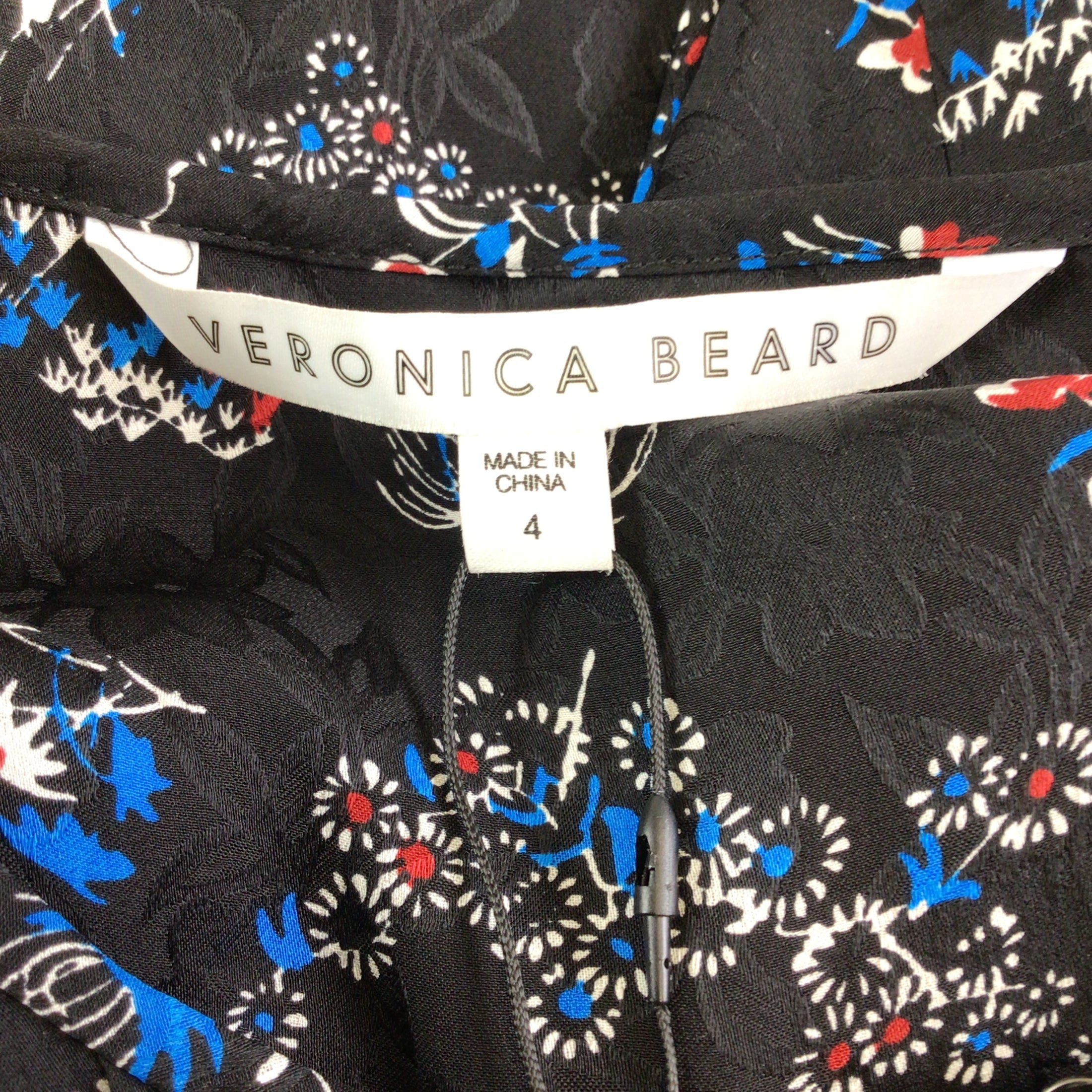Veronica Beard Black Preston Floral Printed Long Sleeved Silk Dress