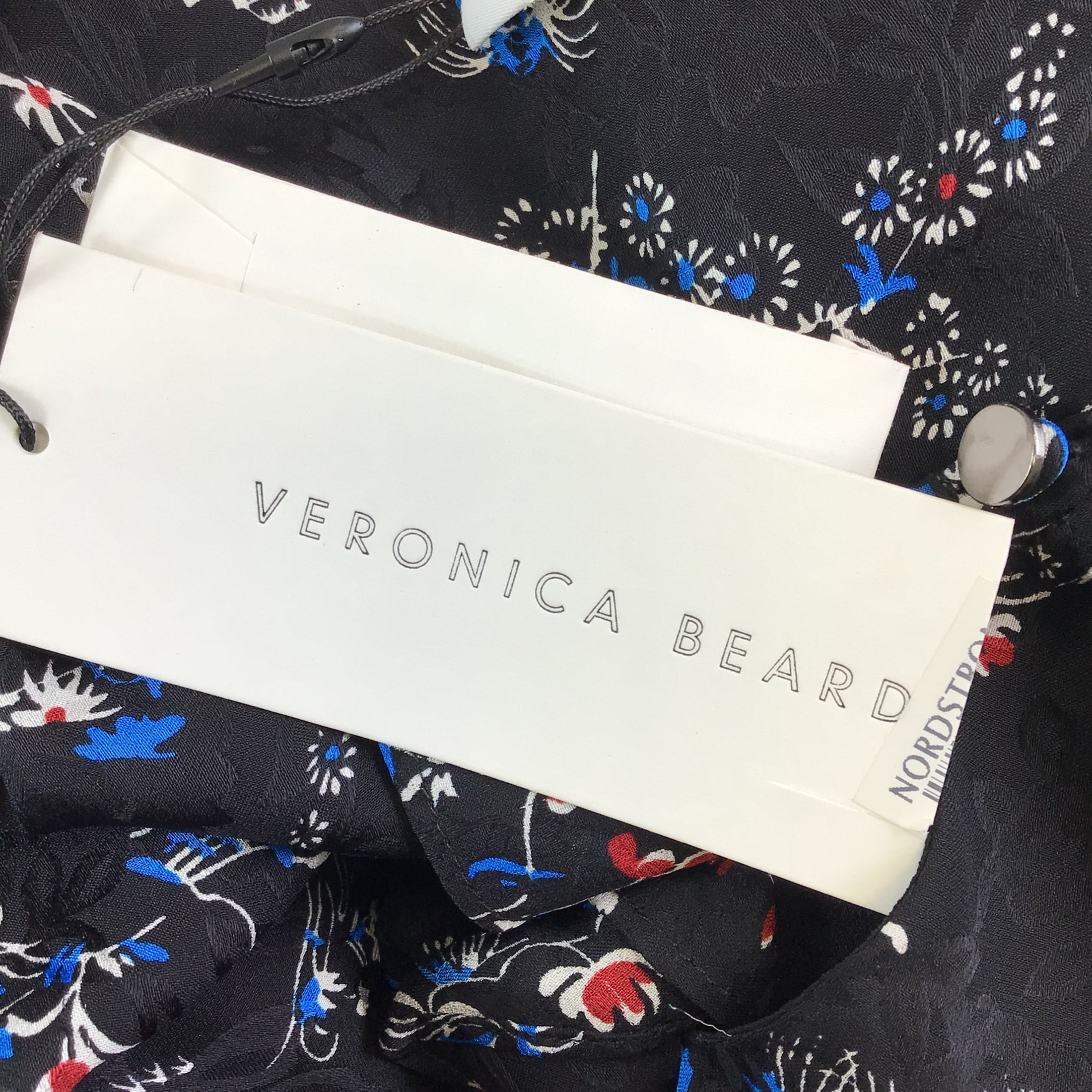 Veronica Beard Black Preston Floral Printed Long Sleeved Silk Dress