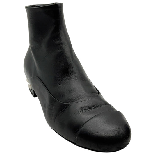 Chanel Black Leather Ankle Boots with Pearl Embellished Heel
